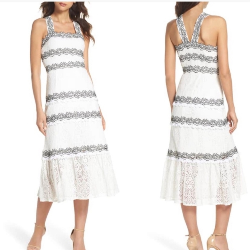 Foxiedox Frances Square Neck Lace Midi Dress